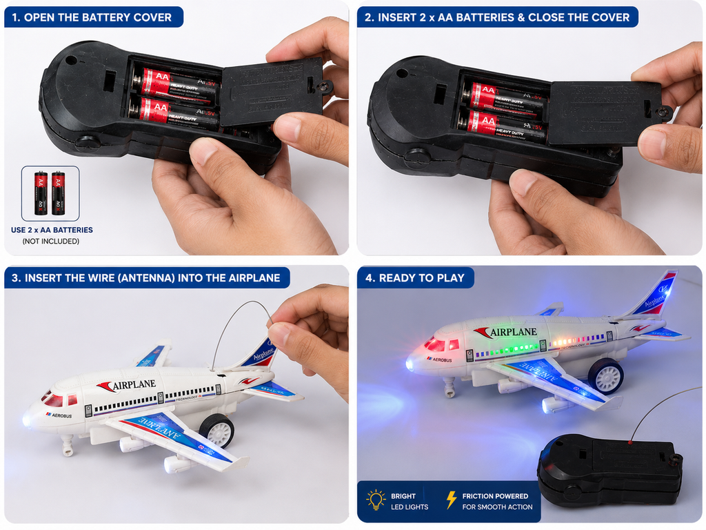 Bump & Go Airplane Toy with Colorful LED Lights, Music & Universal Wheels | Battery Operated Aircraft Toy for Kids Boys & Girls