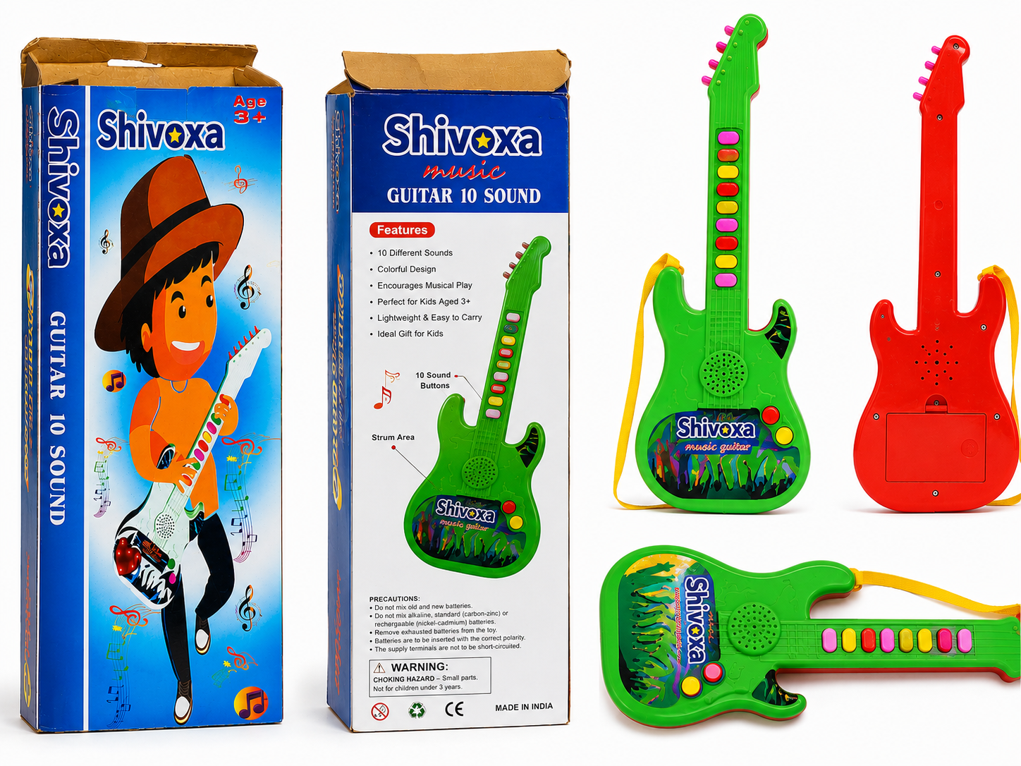 Kids Musical Guitar Toy with 10 Sounds & Colorful Buttons | Educational Music Instrument for Boys & Girls | Adjustable Strap | Battery Operated | Age 3+