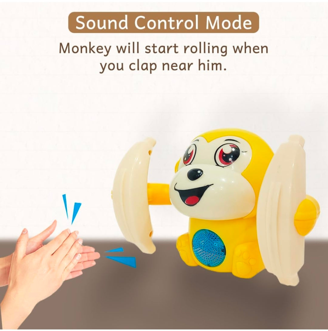 Musical Tumbler Monkey Toy with Flashing LED Lights | Self-Balancing Rolling Toy | 360° Rotating Action | Educational Toy for Kids | Battery Operated | Blue