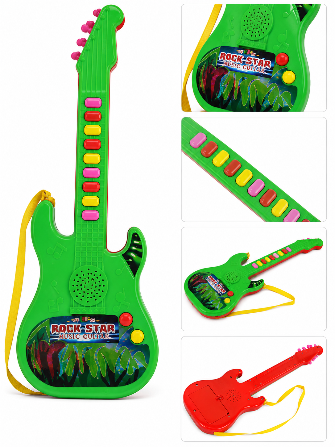 Kids Musical Guitar Toy with 10 Sounds & Colorful Buttons | Educational Music Instrument for Boys & Girls | Adjustable Strap | Battery Operated | Age 3+