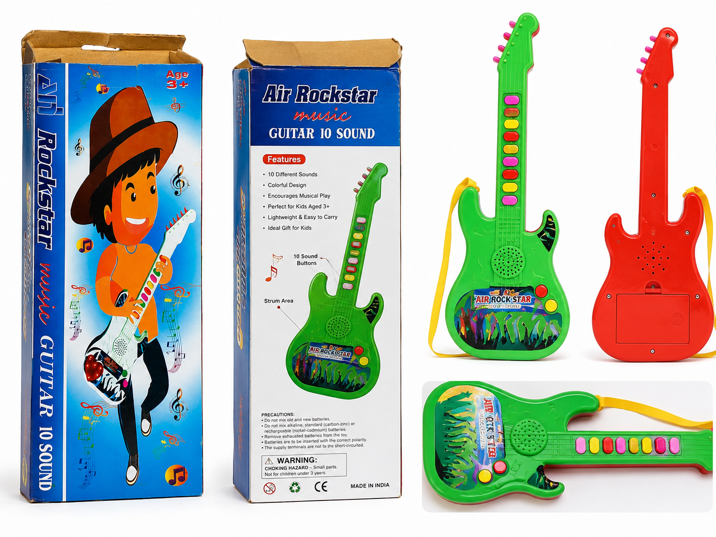 Kids Musical Guitar Toy with 10 Sounds & Colorful Buttons | Educational Music Instrument for Boys & Girls | Adjustable Strap | Battery Operated | Age 3+