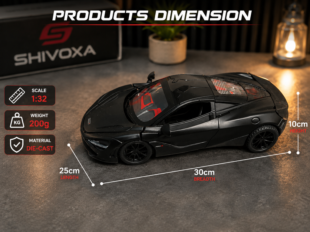 1:32 Die Cast Pull Back Sports Car Toy for Kids | Metal Model Car with Lights, Sound & Openable Doors | Black | Age 3+