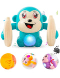 Musical Tumbler Monkey Toy with Flashing LED Lights | Self-Balancing Rolling Toy | 360° Rotating Action | Educational Toy for Kids | Battery Operated | Blue